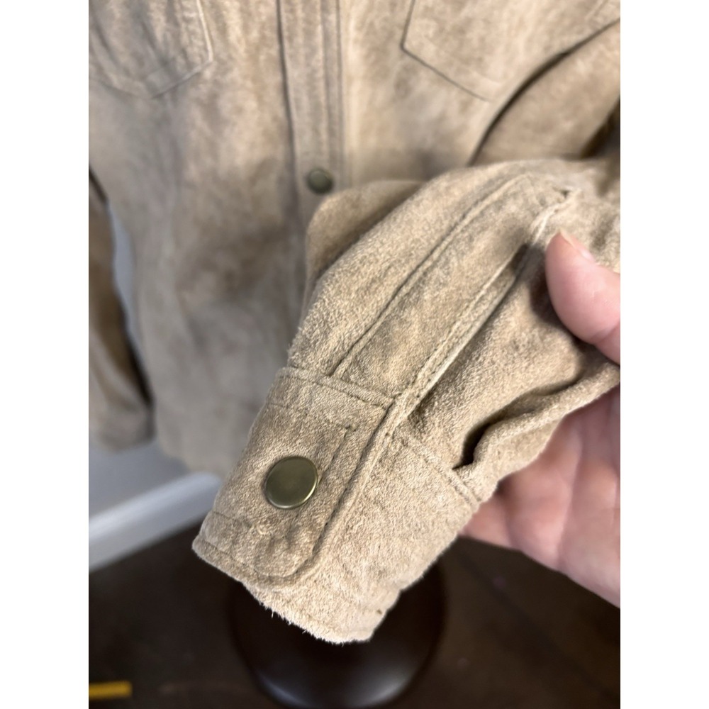 100% Genuine Leather Suede Jacket Shacket  M Vintage 80s 90s JHC Rare Beige NWOT - Picture 3 of 13